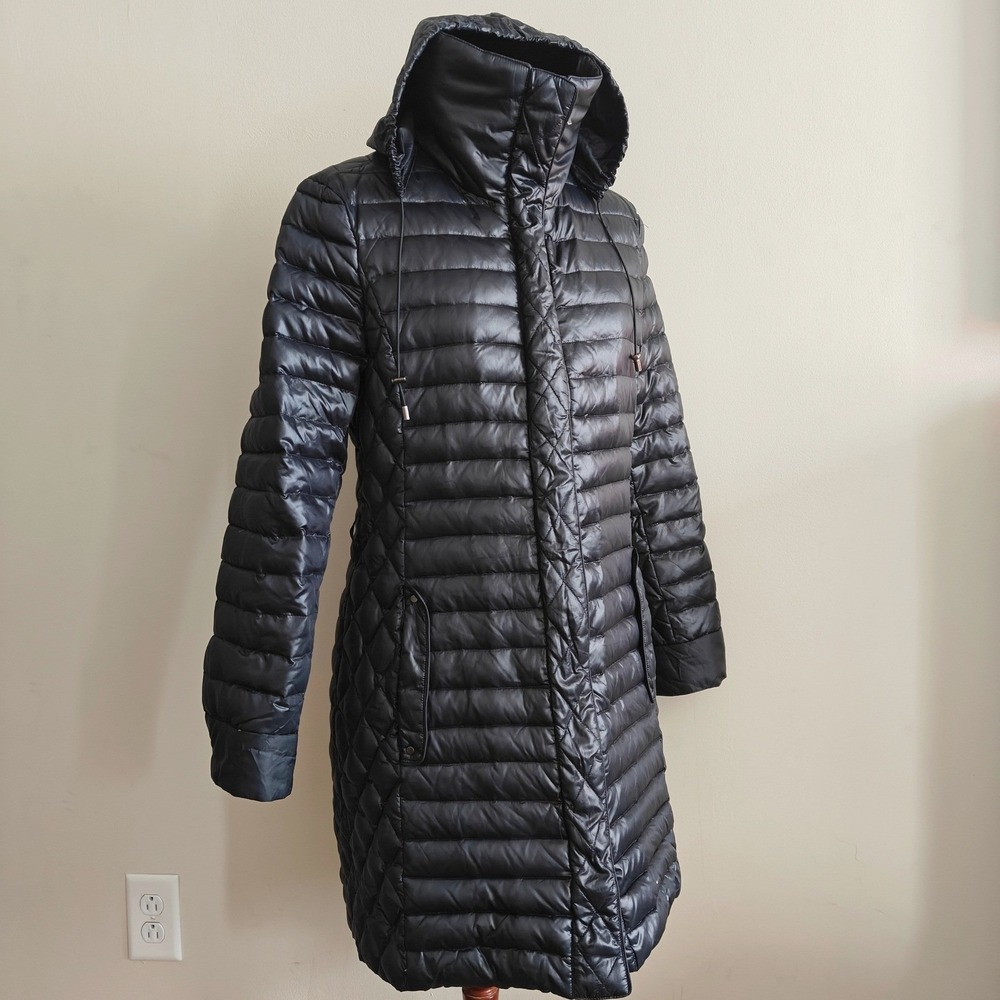 RAINFOREST Womens‎ Down Puffer Coat Long Black Hooded Quilted Zipper Size Small
